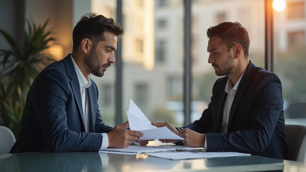 Консультант и клиент обсуждают деловое предложение за столом