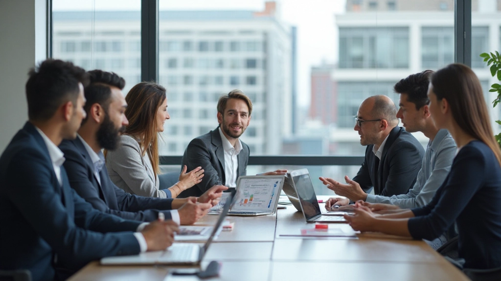 Команда профессионалов обсуждает результаты аналитического отчета вокруг стола в конференц-зале