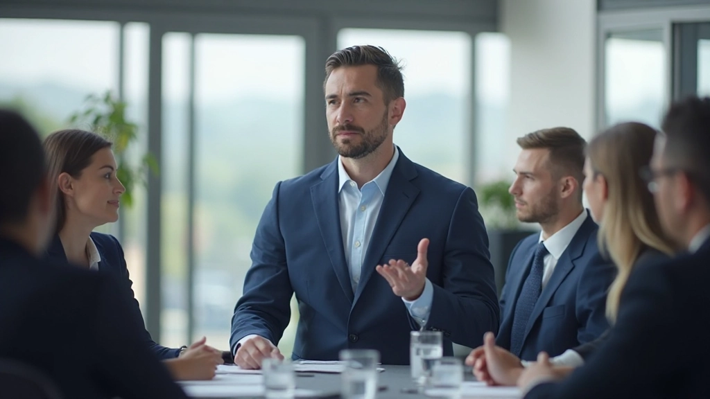 Профессиональный лидер проводит совещание с командой в современном офисе