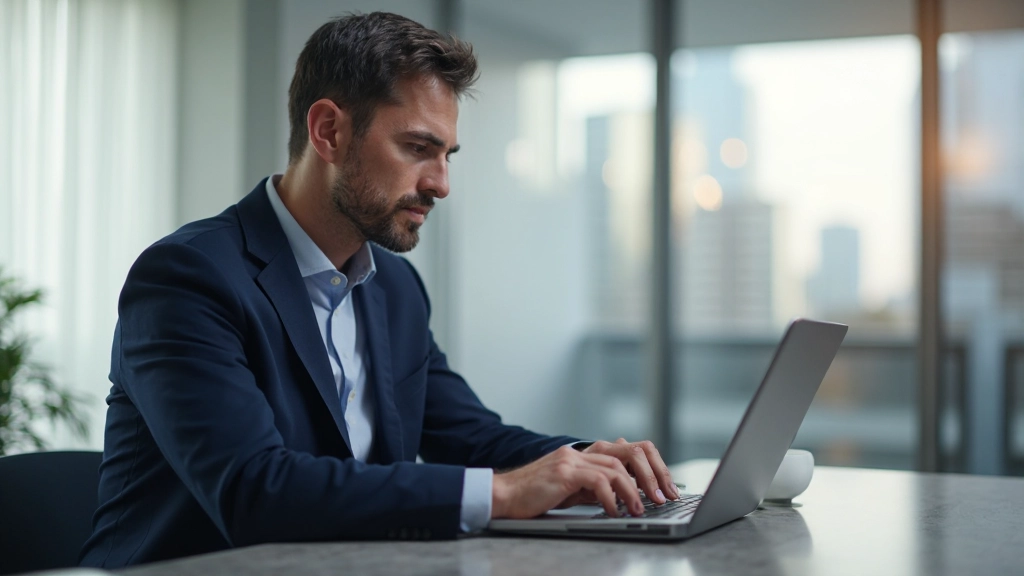 Профессиональный мужчина работает на ноутбуке в офисе