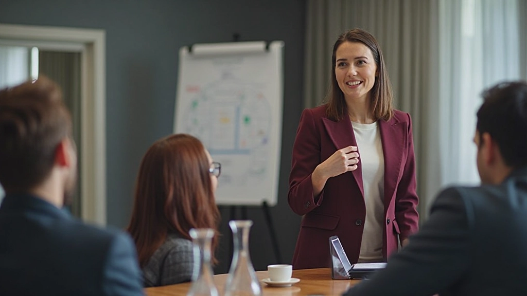 Профессиональная женщина проводит презентацию перед командой