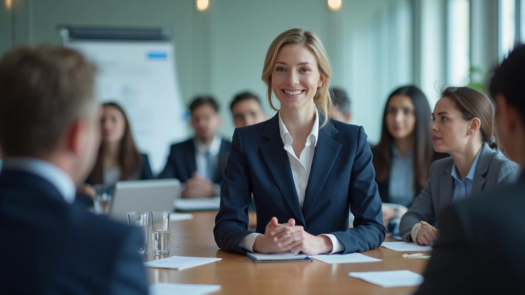 Лидер проводит совещание команды в современной конференц-зале